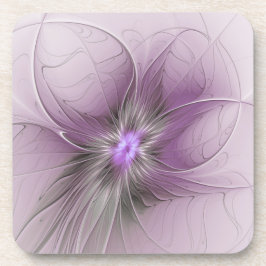 Little Beauty Modern Mauve Gray Fractal Art Flower コースター