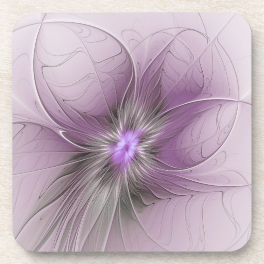 Little Beauty Modern Mauve Gray Fractal Art Flower コースター (正面)