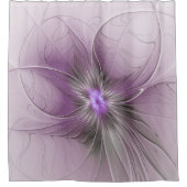 Little Beauty Modern Mauve Gray Fractal Art Flower シャワーカーテン (正面)