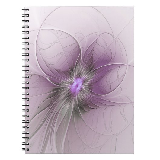 Little Beauty Modern Mauve Gray Fractal Art Flower ノートブック (正面)