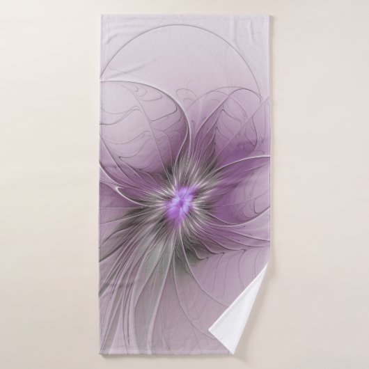 Little Beauty Modern Mauve Gray Fractal Art Flower バスタオル (バスタオル)
