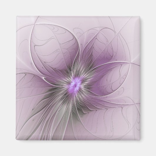 Little Beauty Modern Mauve Gray Fractal Art Flower マグネット (正面)