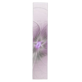 Little Beauty Modern Mauve Gray Fractal Art Flower ミディアムテーブルランナー