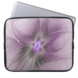 Little Beauty Modern Mauve Gray Fractal Art Flower ラップトップスリーブ