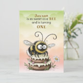 Little Bee Baby Boy First Birthday 招待状 (スタンド正面)