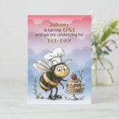 Little Bee Baby Boy First Birthday 招待状 (スタンド正面)