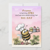 Little Bee Baby Girl First Birthday 招待状 (正面)