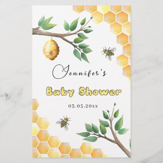 Little Bee Baby Shower Bingoゲーム (裏面)