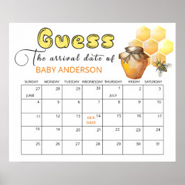 Little Bee Baby Shower Guess Due Date Calendar ポスター