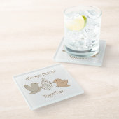 Little Beige Birdies – より良い一緒に鳥を愛する。 ガラスコースター (アングル)