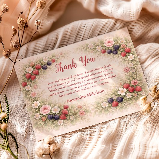 Little Berry Celebration 1st Birthday サンキューカード