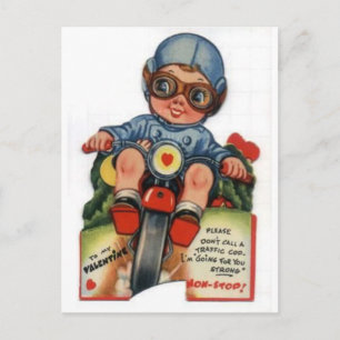 Little Biker Boy Vintage Valentine シーズンポストカード