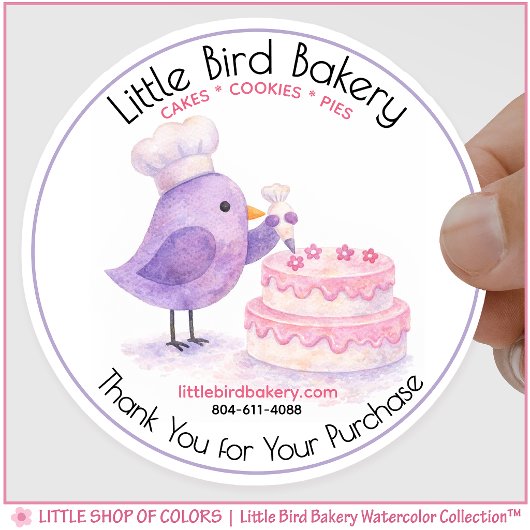 Little Bird Bakery Watercolor ケーキデコレーション ラウンドシール