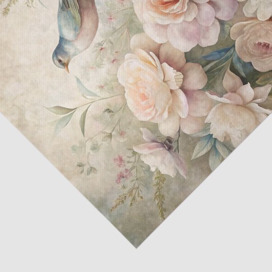 Little Bird Perched on Large Floral Bouquet 薄葉紙 (詳細)