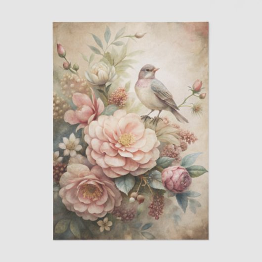 Little Bird Perched on Pretty Floral Bouquet 薄葉紙 (正面)