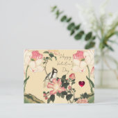 LITTLE BIRD,PINK ROSES,LOTUS FLOWER Valentine Day シーズンポストカード (スタンド正面)