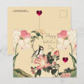 LITTLE BIRD,PINK ROSES,LOTUS FLOWER Valentine Day シーズンポストカード (正面/裏面)