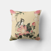 LITTLE BIRD WITH PINK ROSES AND LOTUS FLOWERS クッション (裏面)