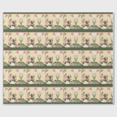 LITTLE BIRD WITH PINK ROSES AND LOTUS FLOWERS ラッピングペーパー (フラット)