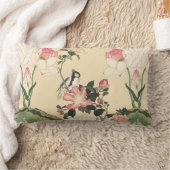 LITTLE BIRD WITH PINK ROSES AND LOTUS FLOWERS ランバークッション (ブランケット)