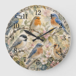Little Birds Wall Clock — Charming Nature Design ラージ壁時計
