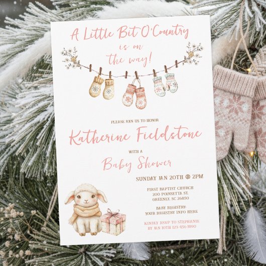 Little Bit Of Country Winter Boho Baby Girl Shower 招待状