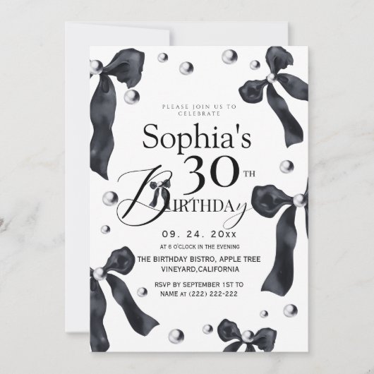 Little Black Bow Birthday Party 招待状 (正面)