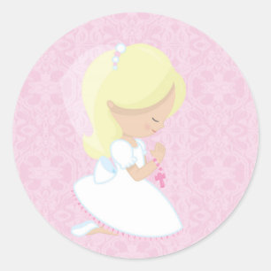 Little Blonde Girl, Pink, First Communion ラウンドシール