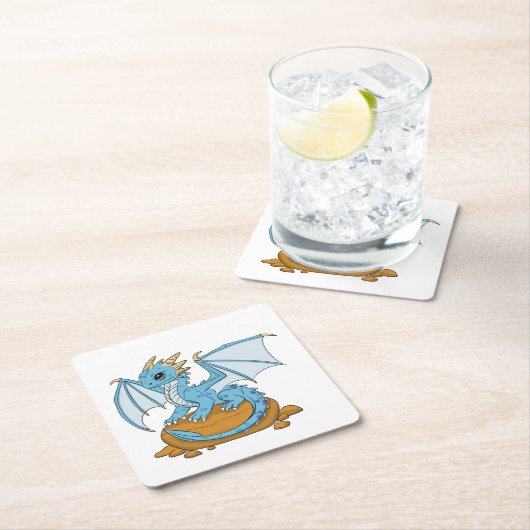 Little Blue Dragon スクエアペーパーコースター (インサイチュ)