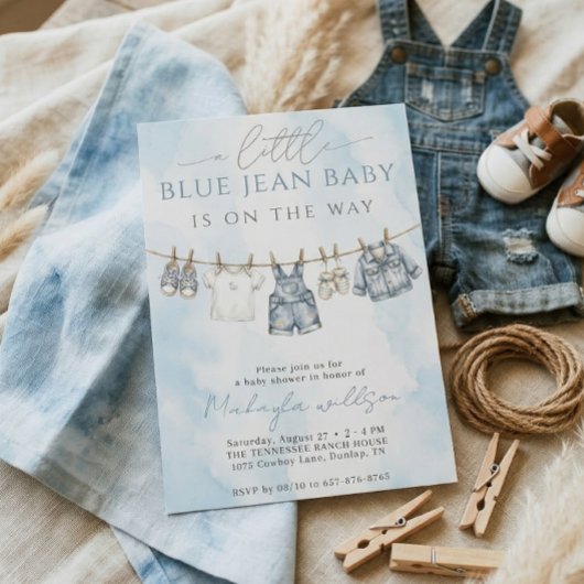 Little Blue Jean Baby Is On The Way Baby Shower 招待状