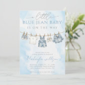 Little Blue Jean Baby Is On The Way Baby Shower 招待状 (スタンド正面)