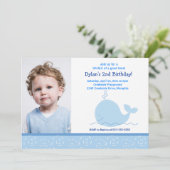 Little Blue Whale *写真*誕生日5 x 7 招待状 (スタンド正面)