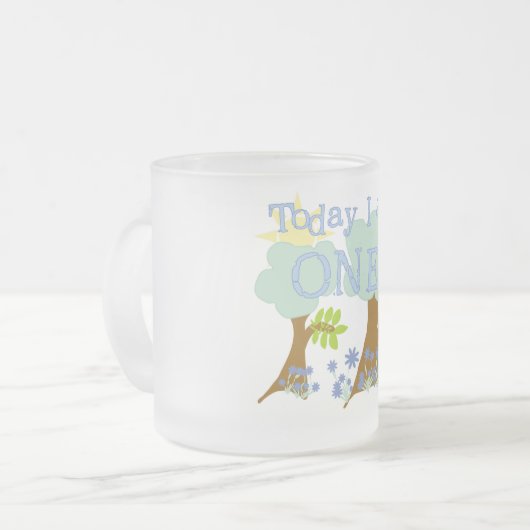 Little Bluebird 1st誕生日Tシャツとギフト フロストグラスマグカップ (正面左)