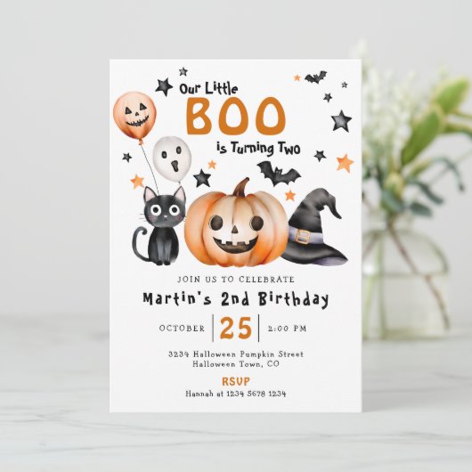 LITTLE BOOかわいいハロウィーンをテーマにした第2誕生日 招待状 (スタンド正面)