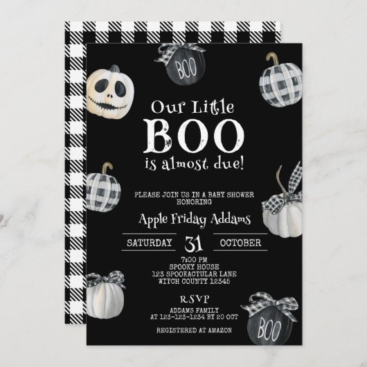 Little BOOはほとんど期限が来ている、ハロウィーンの赤ちゃんシャワー 招待状 (正面/裏面)