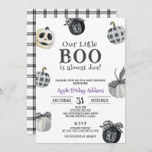 Little BOOはほとんど期限が来ている、ハロウィーンの赤ちゃんシャワー 招待状 (正面/裏面)