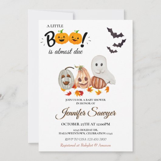 Little Booは、ほぼハロウィーンの赤ちゃんシャワーが入っている 招待状 (正面)