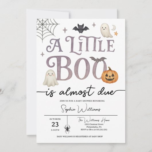 Little Booほとんどハロウィーンの赤ちゃんシャワー 招待状 (正面)