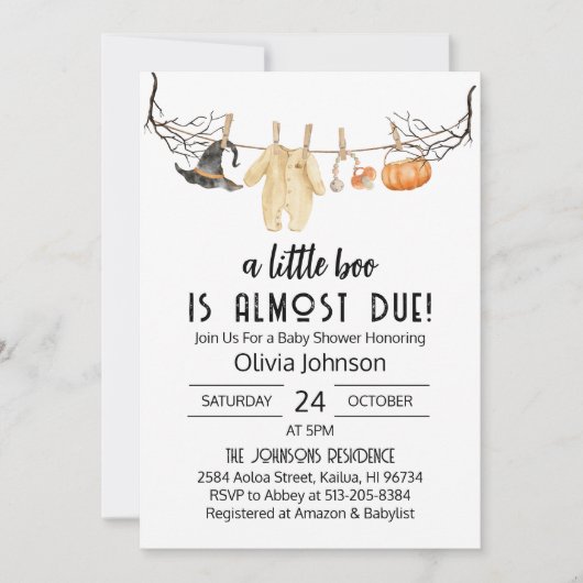 Little Booほとんどハロウィーンの赤ちゃんシャワー 招待状 (正面)