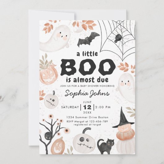 Little Booほとんどハロウィーンの赤ちゃんシャワー 招待状 (正面)