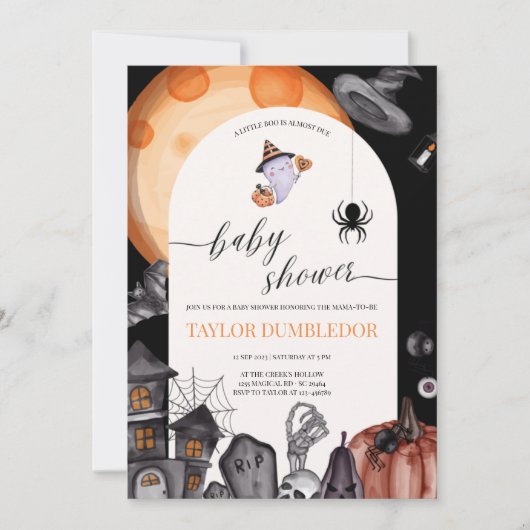 Little Booほとんどハロウィーンの赤ちゃんシャワー 招待状 (正面)