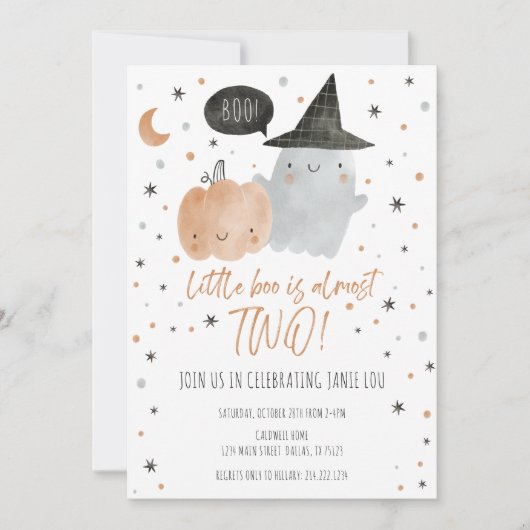 LITTLE BOOほぼ2誕生日 – 白 招待状 (正面)