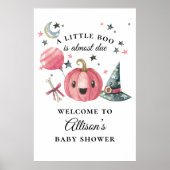 Little Booハロウィンピンクの赤ちゃんシャワー歓迎サイン ポスター (正面)