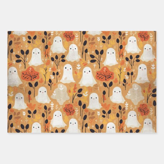 Little Booハロウィーンパターンベビーシャワー ラッピングペーパーシート (正面2)