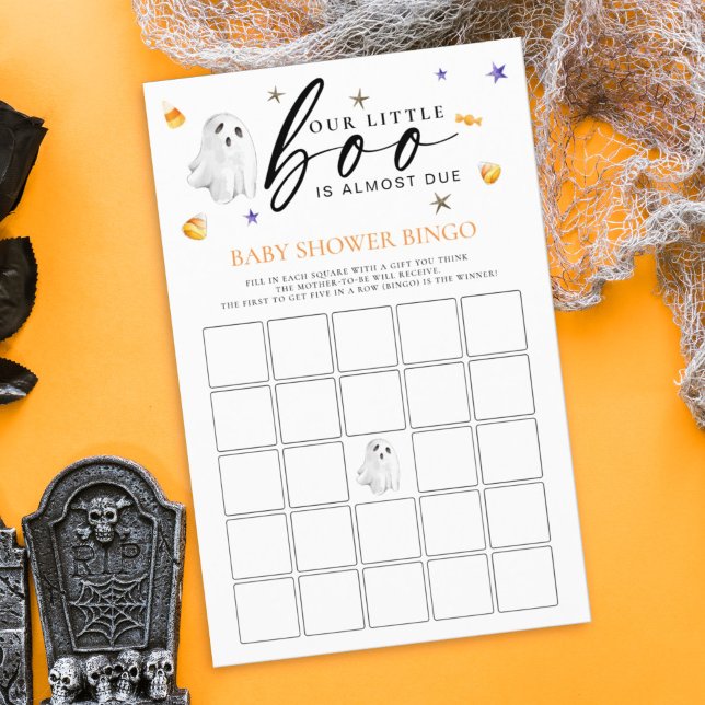 Little Booハロウィーンビンゴシャワーゲーム (Enjoy this bridal shower Bingo game in a Halloween theme. Little Boo is almost due features ghosts.)