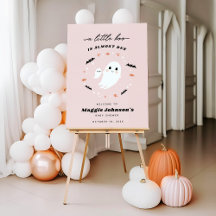 Little Booハロウィーンピンクベビーシャワー歓迎サイン
