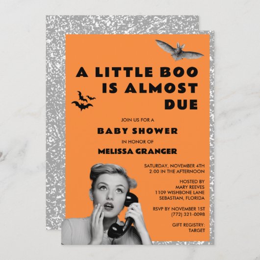 Little Booハロウィーンベビーシャワー 招待状 (正面/裏面)