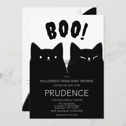 Little Booハロウィーン双子ベビーシャワー 招待状 (正面/裏面)