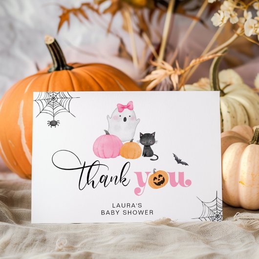 Little Booピンクの不気味な赤ちゃんシャワーサンキューカード カード