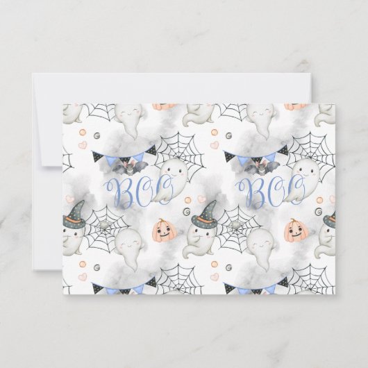Little Booブルーハロウィーン幽霊赤ちゃんシャワー写真 サンキューカード (裏面)